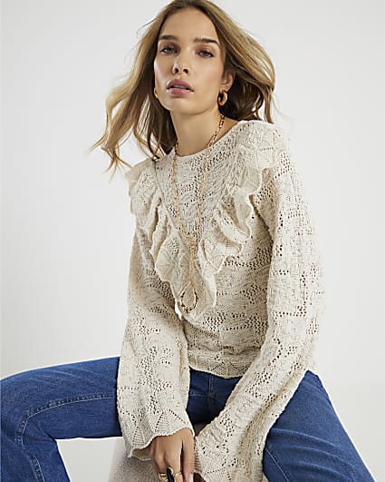 Cream Crochet Frill Top