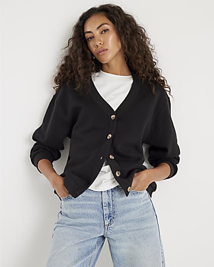 Black Long Sleeve Jersey Cardigan