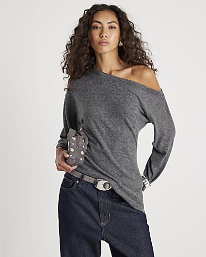 Grey Off Shoulder Cosy Top