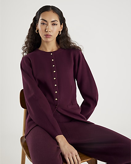 Red Knit Long Sleeve Structured Cardigan