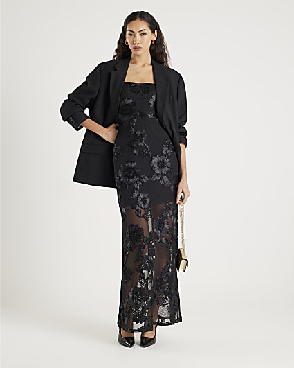 Black Sleeveless Cornelli Maxi Dress