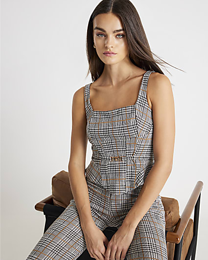 Grey Check Trim Corset Top