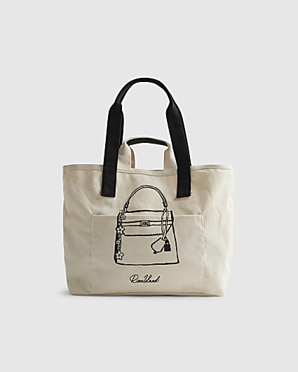 Beige Pocket Front Tote Bag