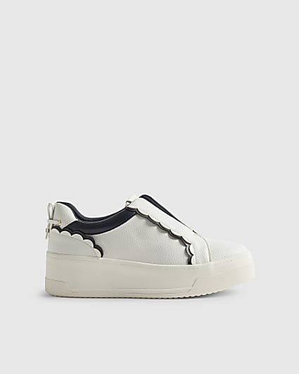 White Scallop Trim Slip On Trainers