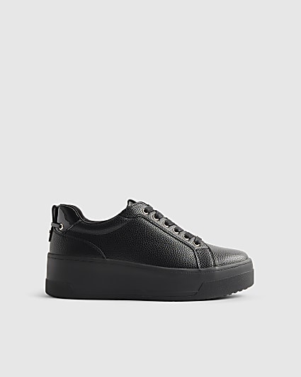 Black Lace Up Flatform Trainers