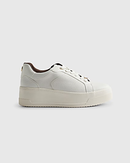 White Lace Up Flatform Trainers