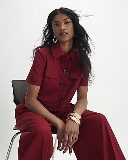 Red Short Sleeve Cropped Jacket