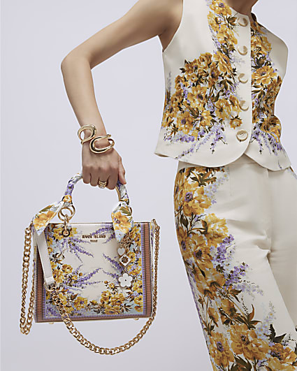Cream Floral Tote Bag