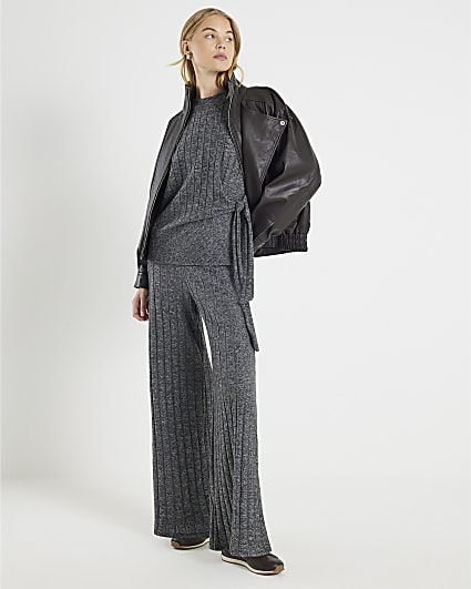Grey Cosy Wide Ribbed Trousers