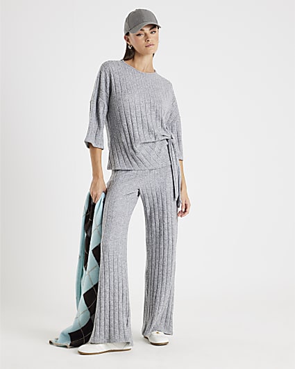 Grey Cosy Wide Ribbed Trousers