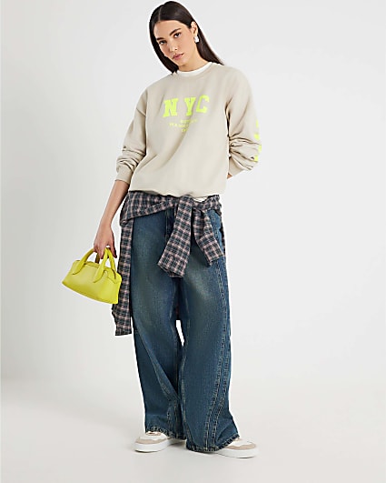 Beige Long Sleeve NYC Print Sweatshirt