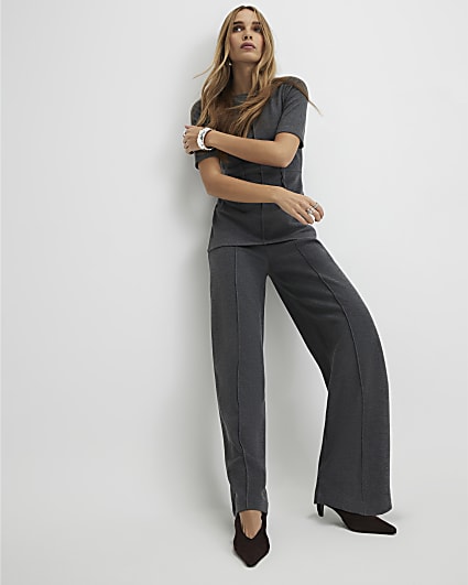 Grey Short Sleeve Corset Detail Tunic Top