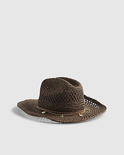 Brown Coin Band Raffia Hat