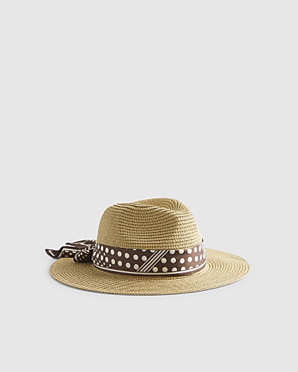 Beige Polka Dot Band Fedora