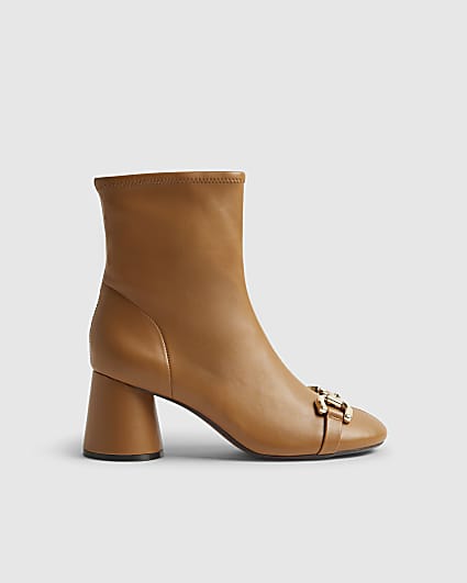 Beige Round Toe Snaffle Ankle Boots