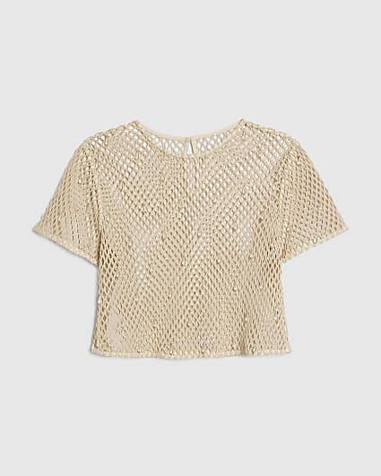 Cream Crochet Embellished Beach T-Shirt