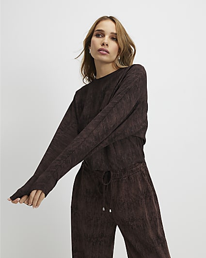 Brown Premium Crinkle Effect Batwing Top