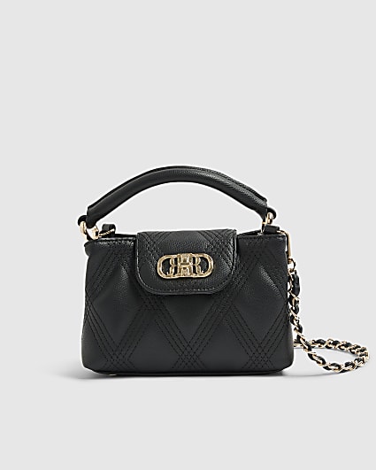 Black Quilted Top Handle Cross Body Bag