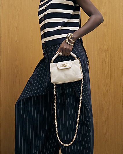 Cream Small Quilted Top Handle Crossbody Bag