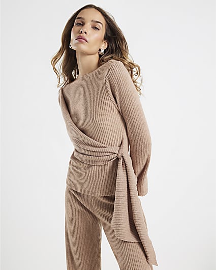 Beige Cosy Belted Wrap Top