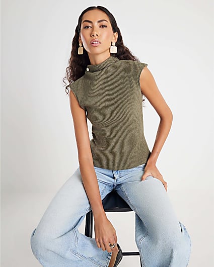 Khaki Cap Sleeve Cosy Brushed Top