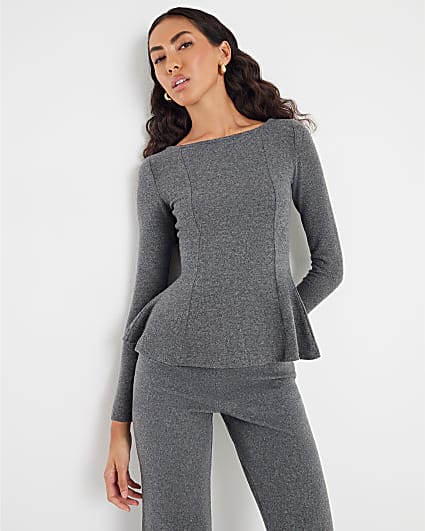 Grey Long Sleeve Cosy Peplum Top