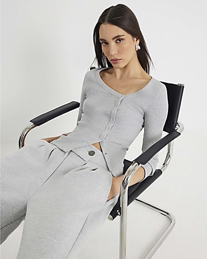 Grey Asymmetrical Long Sleeve Top