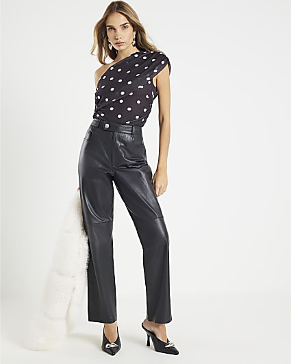 Black Mesh Spot Print Drape Top