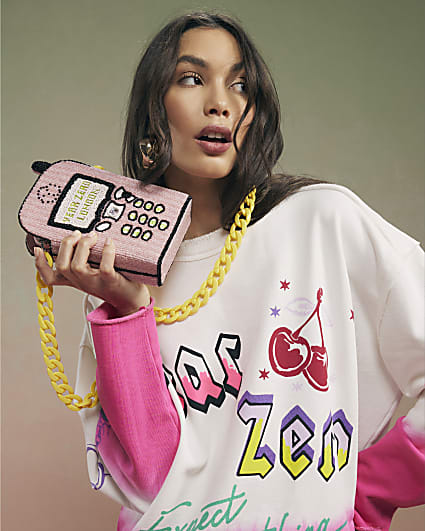 Pink Year Zero Telephone Beaded Crossbody Bag