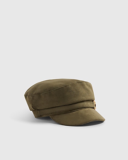 Khaki Faux Suede Snaffle Baker Boy Hat
