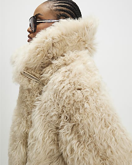 Cream Shearling Aviator Jacket