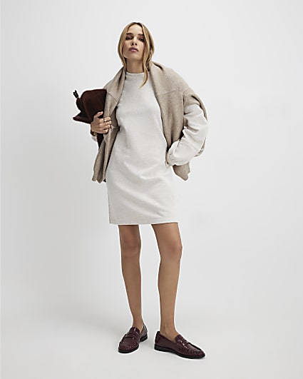 Beige Long Sleeve Sweathirt Dress