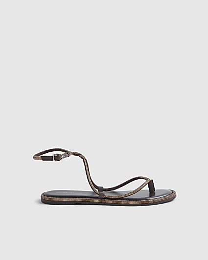 Brown Embellished Twist Mule Sandals