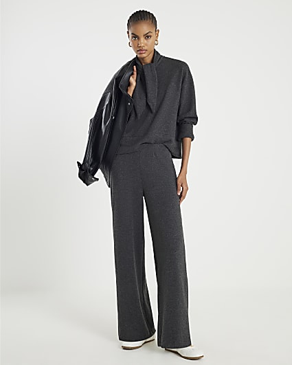 Grey Cosy Wide Leg Trousers