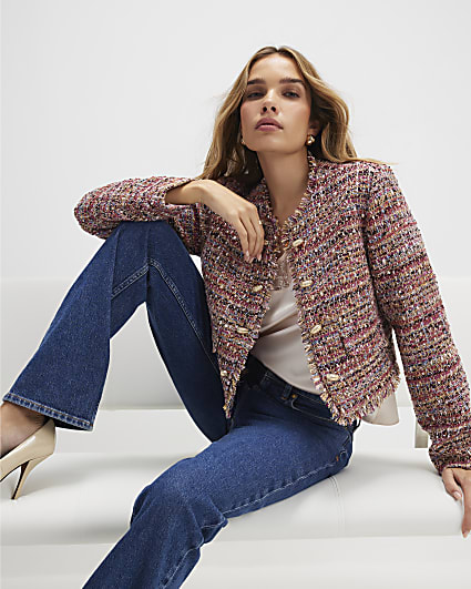 Red Boucle Edge To Edge Jacket
