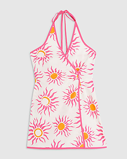 White Sun Print Halter Neck Playsuit