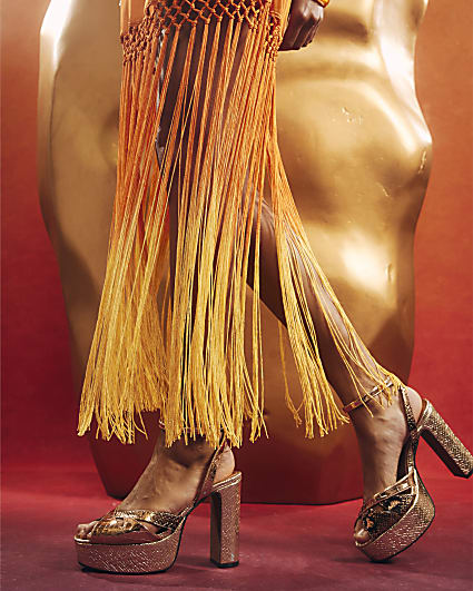 Gold Cross Strap Platform Heels