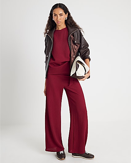 Red Textured Trousers