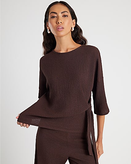 Brown Textured Tie T-shirt