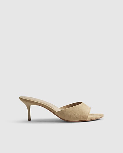 Beige Faux Suede Mule Kitten Heels