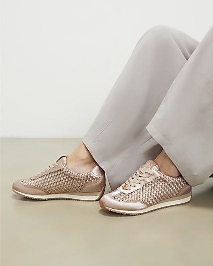 Pink Embellished Woven Trainers