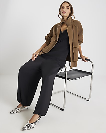 Black Satin Balloon leg trousers