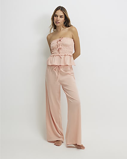 Orange Ruched Bandeau Set