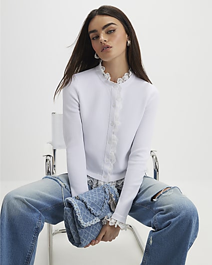 Cream Lace Trim Cardigan