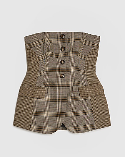 Petite Brown Check Print Bandeau Top