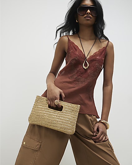 Gold Woven Leather Clutch Bag