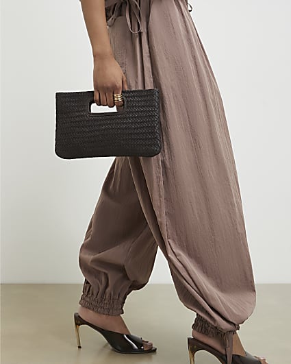 Brown Woven Leather Clutch Bag