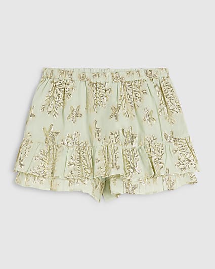 Green Marine Print Metallic Mini Beach Skirt