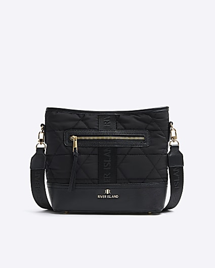 Black Quilted Webbing Front Cross Body Bag