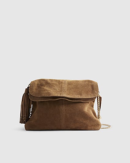 Brown Suede Tassel Chain Shoulder Bag